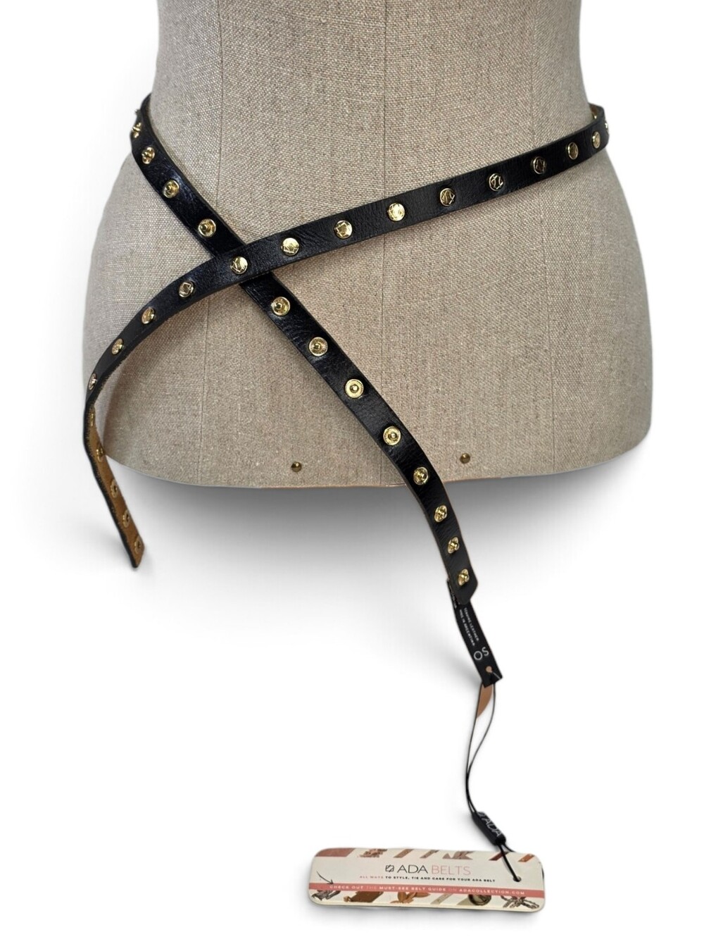 ADA Collection Cala Belt Black Leather Gold Snap Skinny Adjustable NWT